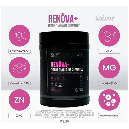RENÖVA+ COLÁGENO HIDROLIZADO 315g con Biopéptidos Activos Piel Firme, Cabello y Uñas