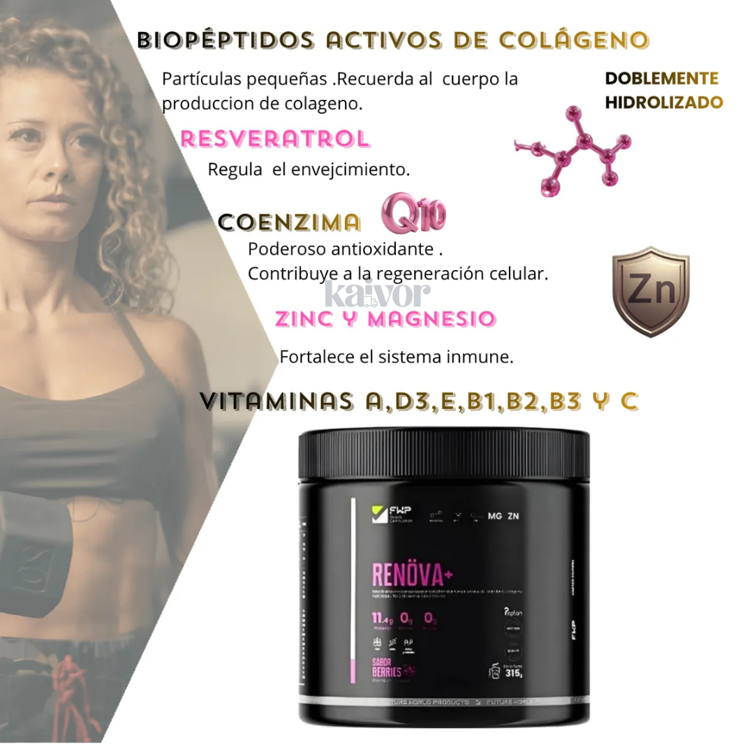 RENÖVA+ COLÁGENO HIDROLIZADO 315g con Biopéptidos Activos Piel Firme, Cabello y Uñas