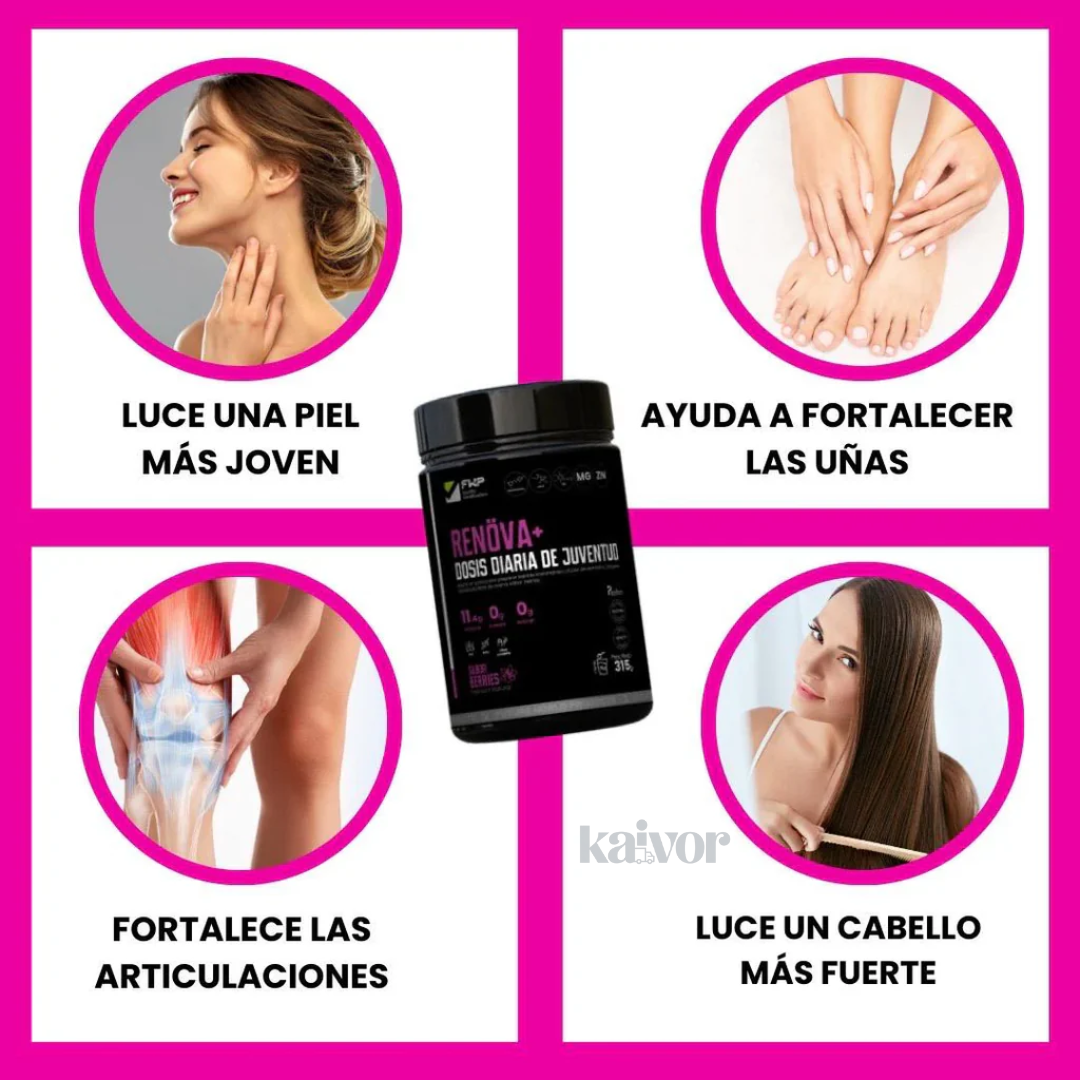 RENÖVA+ COLÁGENO HIDROLIZADO 315g con Biopéptidos Activos Piel Firme, Cabello y Uñas