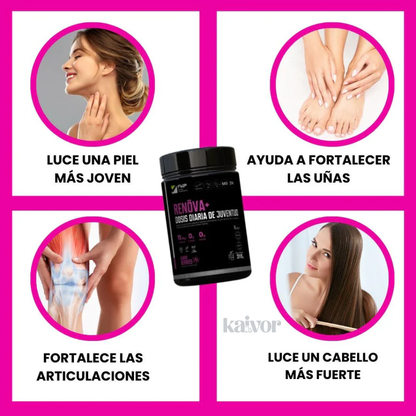RENÖVA+ COLÁGENO HIDROLIZADO 315g con Biopéptidos Activos Piel Firme, Cabello y Uñas